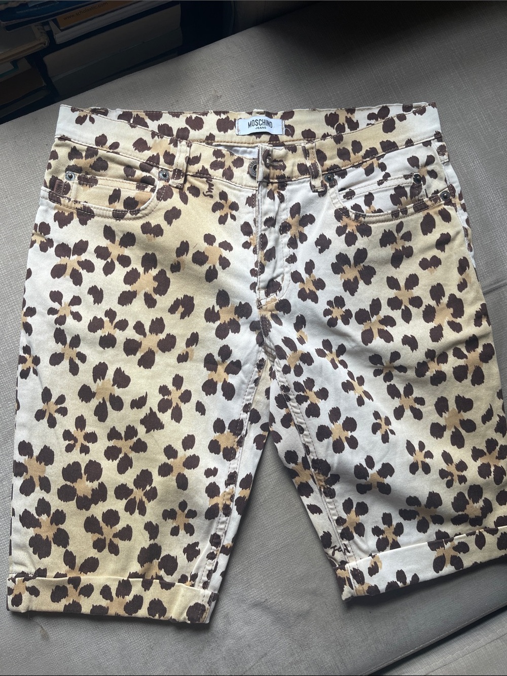 Moschino Beige and Brown Leopard Print Shorts